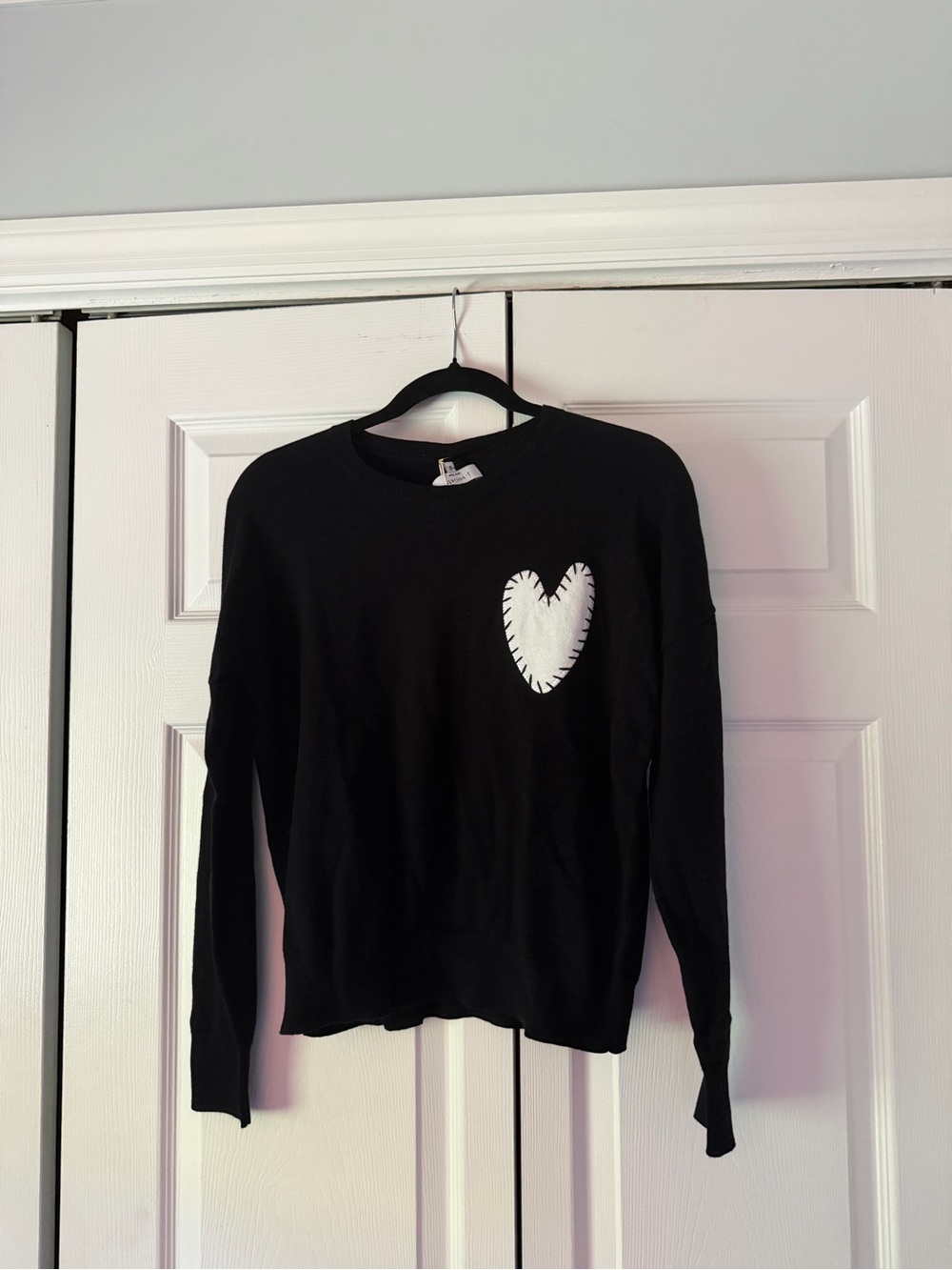 Society Black Crewneck Sweatshirt with White Heart Patch
